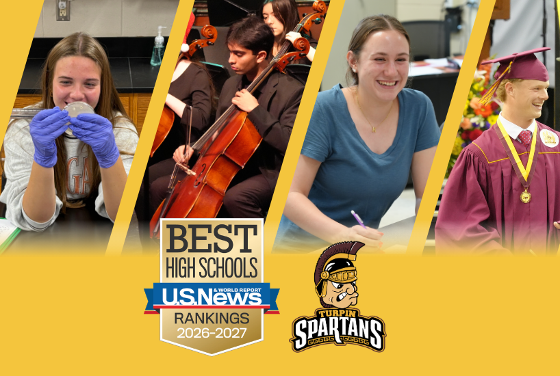 collage of turpin students with the spartan logo and the u.s. news and world report best high schools 2026-2027 badge